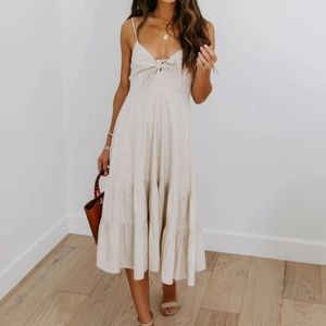Porter Linen Blend Tie Front Midi Dress - VICI
